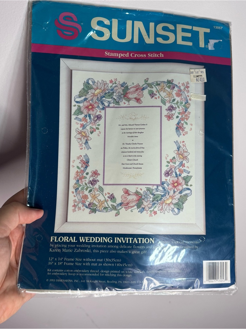 Sunset Floral Wedding Invitation Stamped Cross Stitch Kit 13057 Sealed VTG